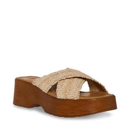 Beige Steve Madden Phoebe Raffia Women's Platform Sandals | PH 2316LCT